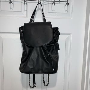 Black Faux Leather Backpack with Chain Detailing